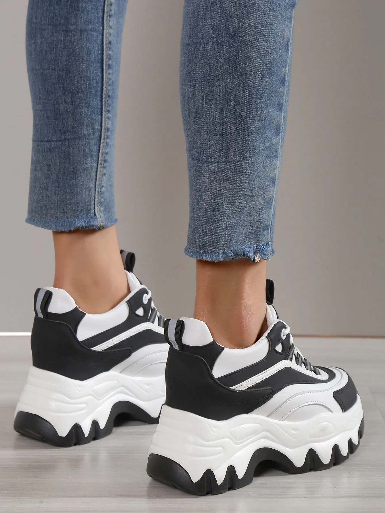 Sporty Wedge Sneakers For Women, Letter Graphic Lace-up Front Sneakers